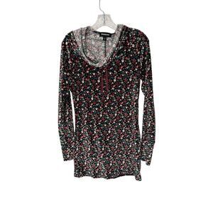 Betabrand‎ Black Dark Floral Velvet Tunic Pullover Sweatshirt Hoodie Size Small
